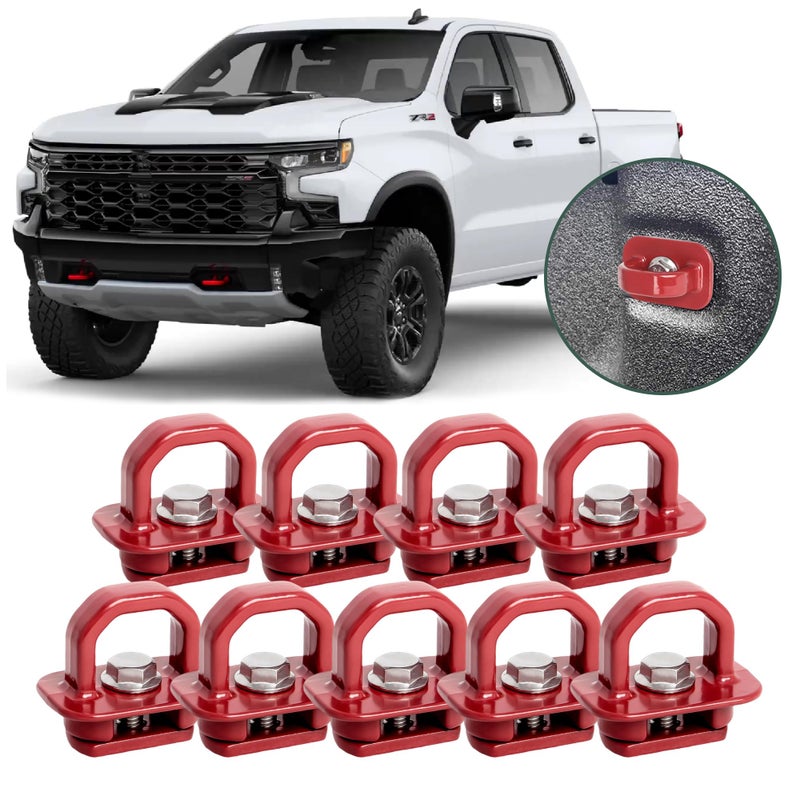 Phamyor Aluminum Tie Down Anchors Truck Bed Side Wall Anchor fit for 2007-2023 Chevy Silverado/GMC Sierra  2015-2023 Chevy Colorado/GMC Canyon  Truck Bed Cargo Hooks  DZ97903  Red  9pcs - Image 1